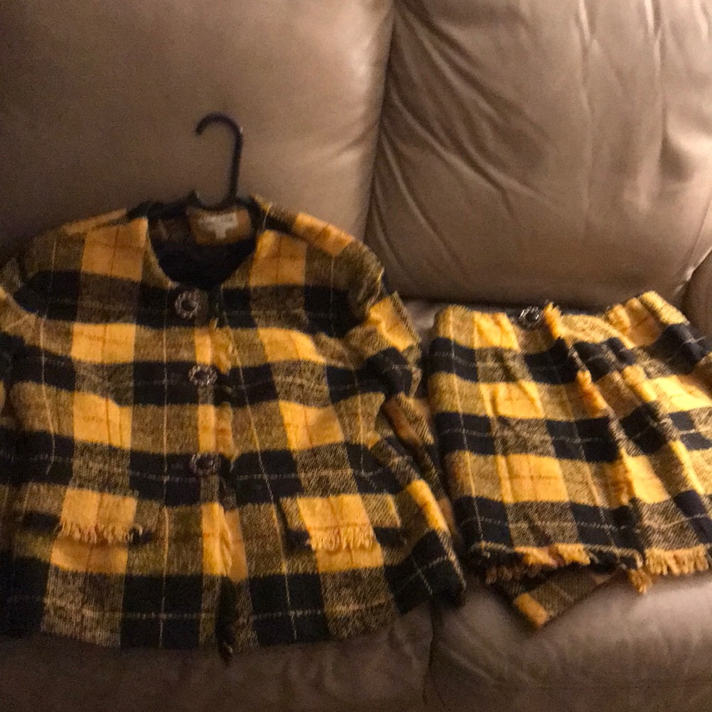 Two piece yellow and black wool skirt set